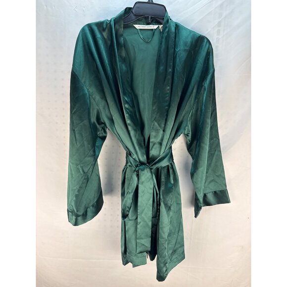Victoria’s Secret Green Satin Kimono Robe OS Gold Label Vintage Y2K Loungewear - Picture 2 of 6